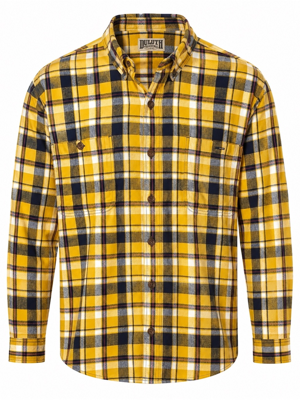 Duluth Trading Co Yellow and Black Plaid Button-Down Shirt